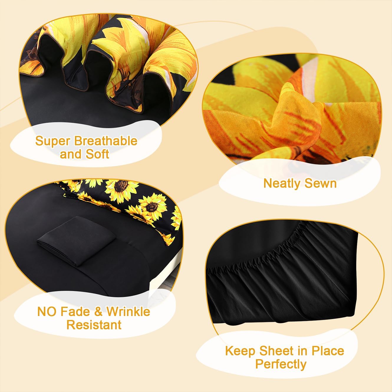 Wowelife Sunflower Bedding Set - 5 Piece Floral Bag in a Bag, Full Size Comforter Set for Girls with Comforter, Flat Sheet, Fitted Sheet and 2 Pillowcases - Image 6