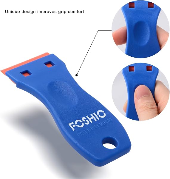 FOSHIO Plastic Razor Blade Scraper Include 2PCS Scraper Tool and 100PCS Blades for Gasket Remover, Labels Decal and Adhesive Remover for Windows and Glass,Blue - 4