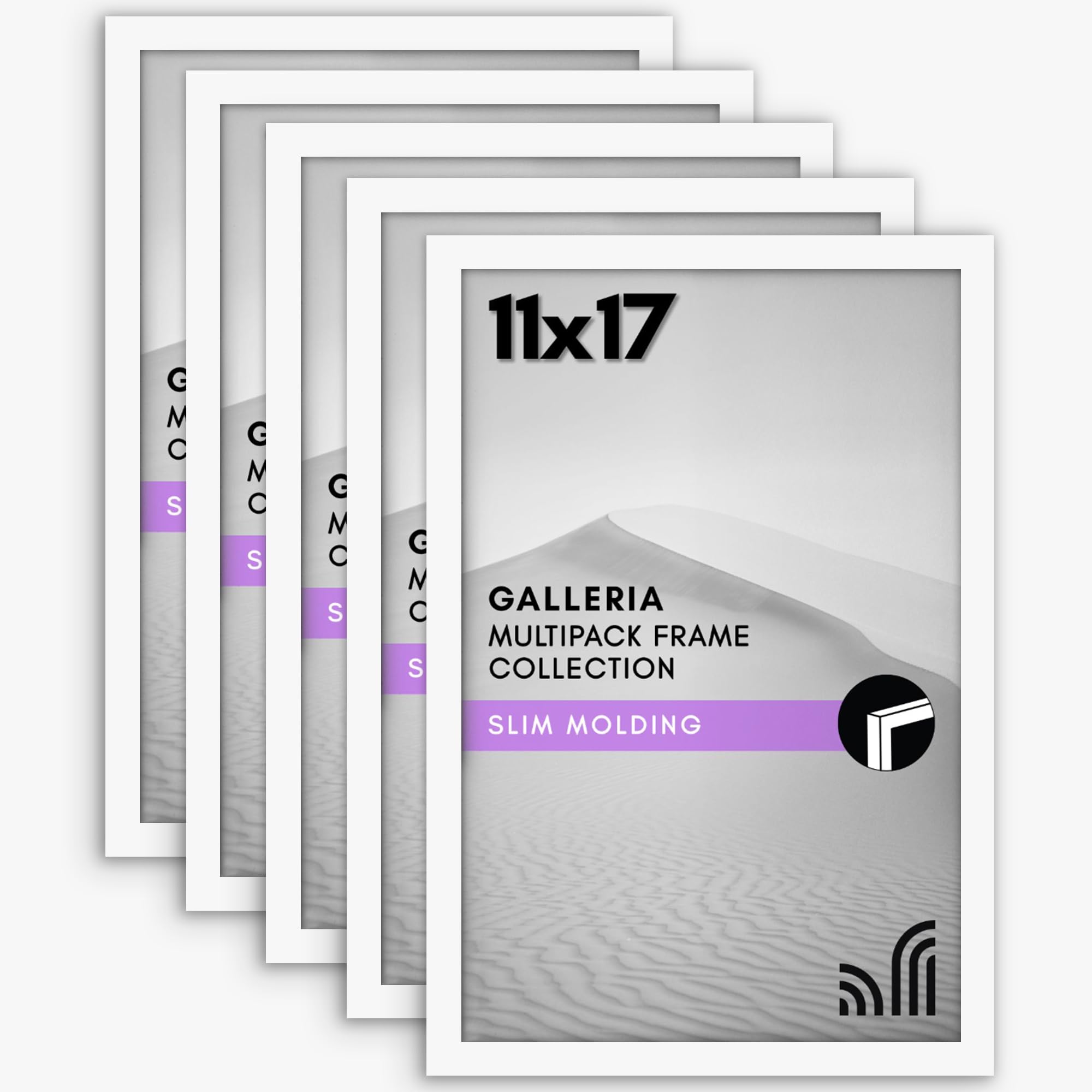 Americanflat 11x17 Picture Frame with Polished Plexiglass - Set of 5 - Galleria Collection - Gallery Wall Frame Set for Wall Display - White
