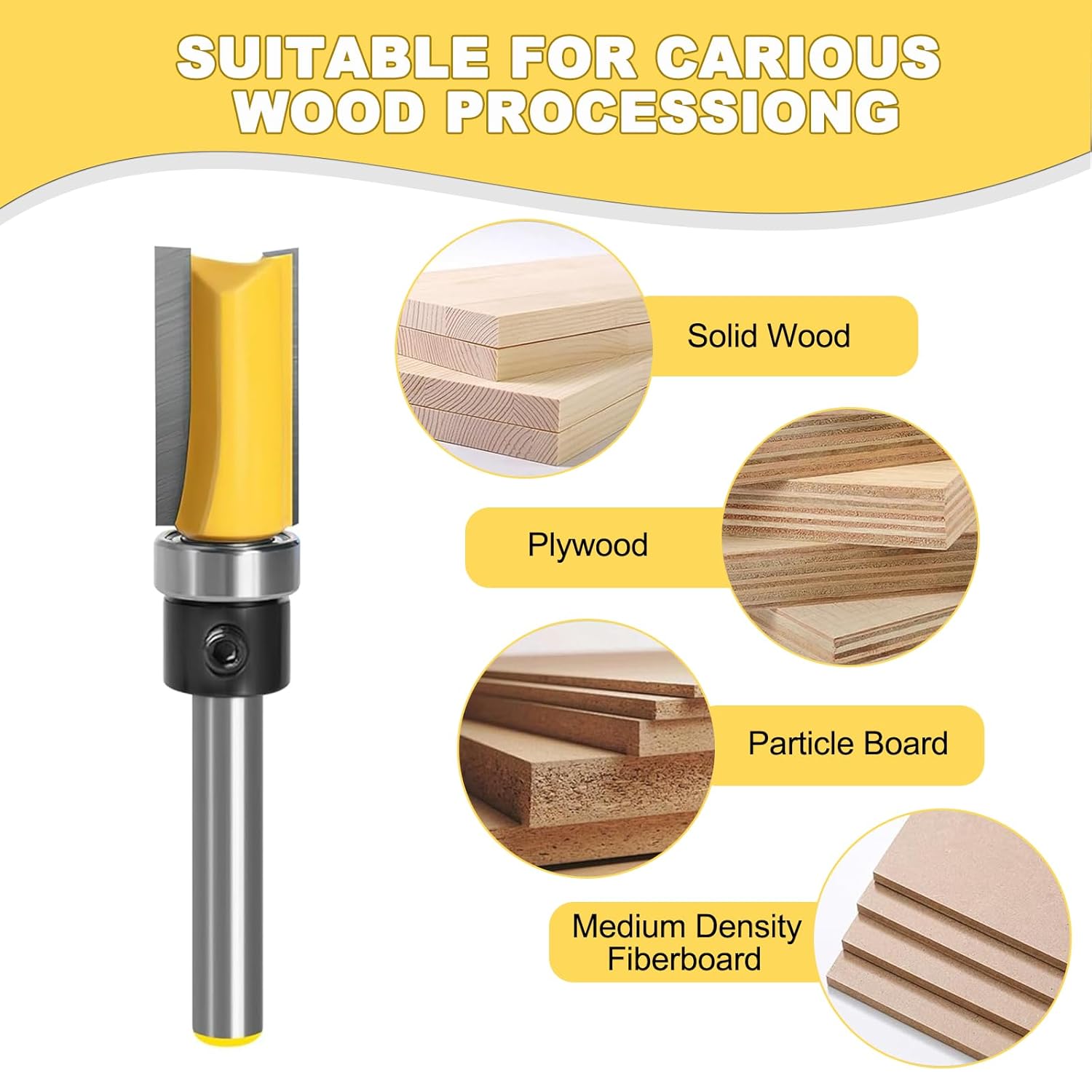 4PCS Pattern Flush Trim Router Bit Set, Premium Flush Trim Route Bit 1/4 Shank, 1/2" Cutting Diameter, Bearing Design to Prevent Tear-Out for Woodworking, Milling, Trimming