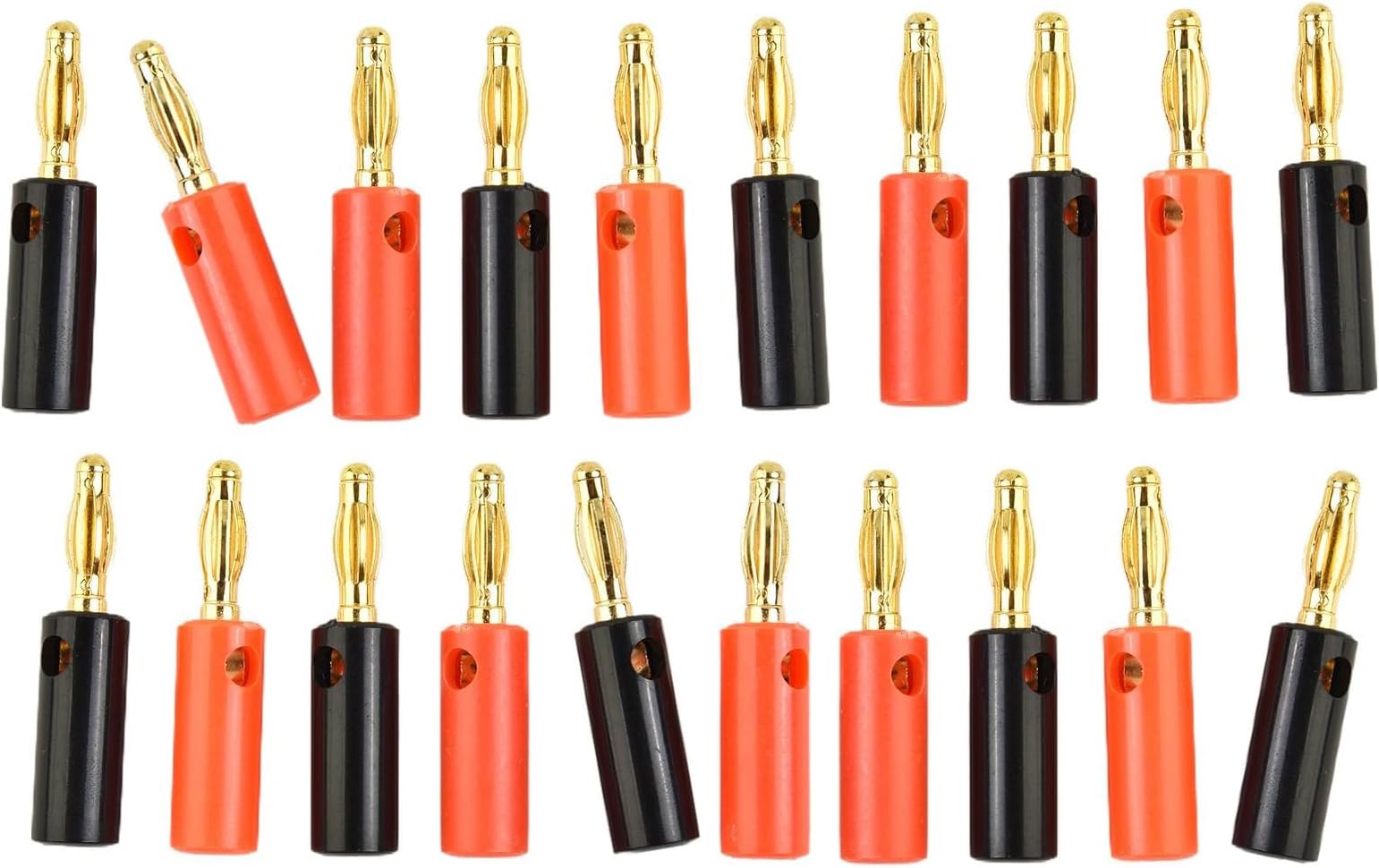 [ 20 Pieces ] Gold Plated Banana Audio Connector ; 4mm Audio Speaker Wire Cable Screw Banana Plug Connector Adapter Red 10 Pieces, Black 10 Pieces
