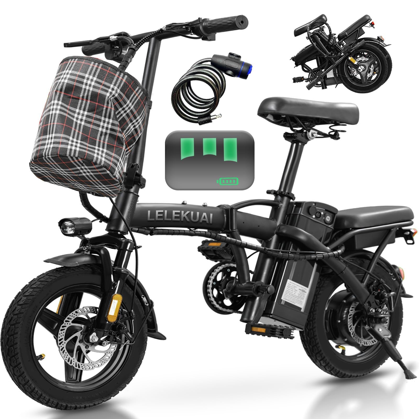 Electric Bike for Adults and Teens, 750W Peak Motor, 20-25MPH Compact Commuter Folding Ebike, 32 Miles Range, 48V 10Ah Battery, 3-Level Pedal Assist, 14" Foldable Electric Bicycle, UL 2849 Certified