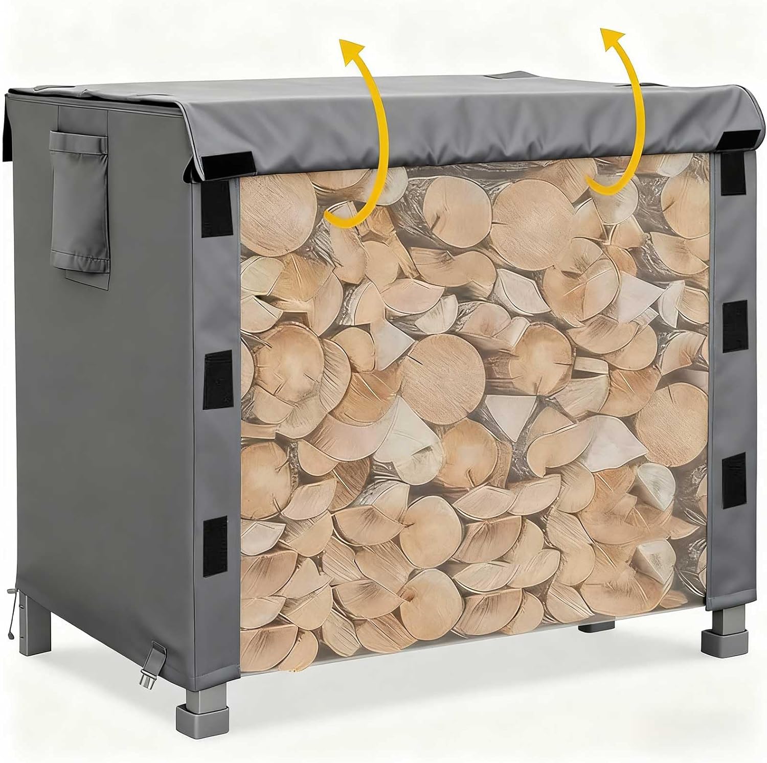 600D Oxford Firewood Rack Cover for Outdoor indoor, Fabric Heavy-duty Waterproof Wood Rack Cover for Firewood,Weather Protection PVC Coating,Gray,10FT