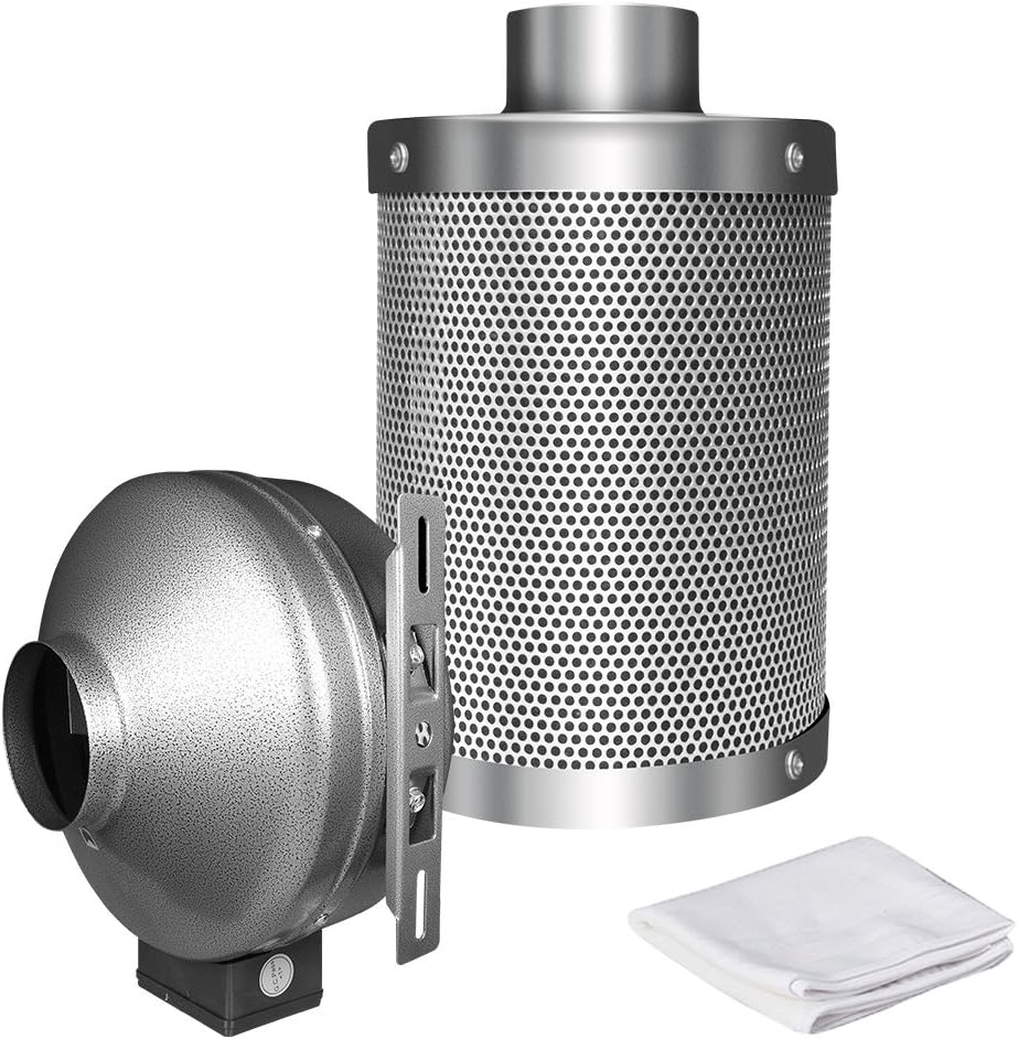 iPower GLFANXINL4FILT4M 4 Inch Filter & Inline Combo Fan Duct Ventilation Pre-Filter, 4" Fan & Filter, Silver
