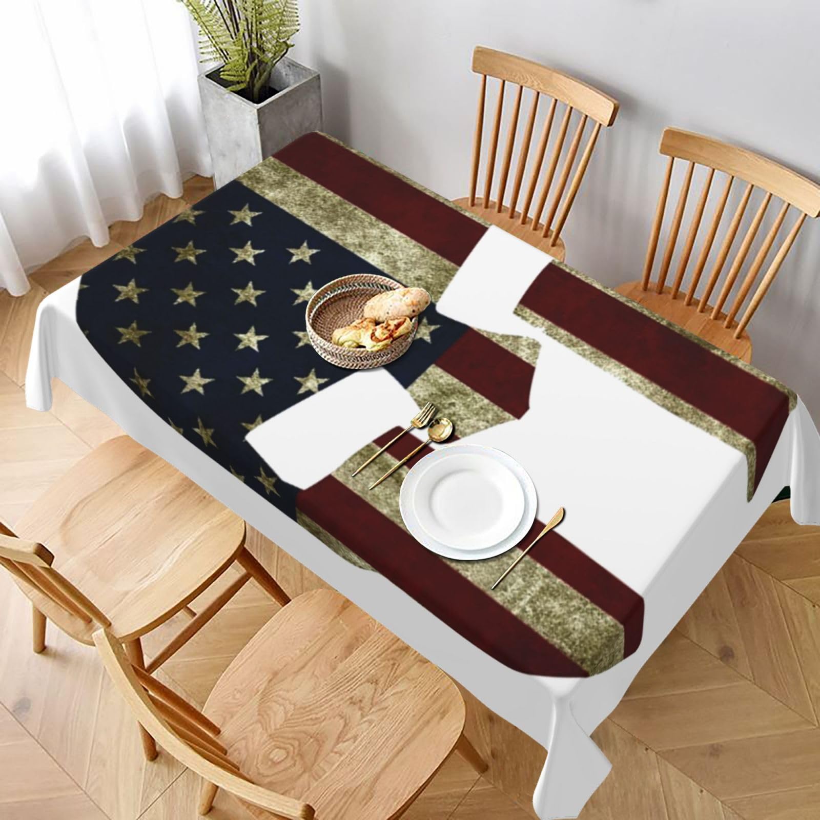 BNVSADC USA Flag American Spartan Printed Rectangle Tablecloth 228x152 CM, Water Resistant Polyester Table Cloth Decorative Fabric Table Covers for Kitchen Dining Table Parties Camping