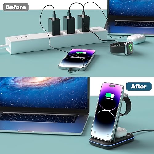 Miniatura 8 de Soporte de cargador inalámbrico 3 en 1, estación de carga inalámbrica plegable para iPhone 14 13 12 11 Pro MaxProPlusMiniXXRXS MaxXS8SE, para iWatch