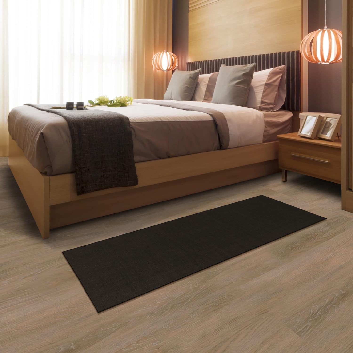 Machine Washable Solid Non-Slip Rubberback 2x5 Modern Runner Rug for Hallway, Kitchen, Living Room, Bedroom, Entryway, 20" x 59", Black : Home & Kitchen