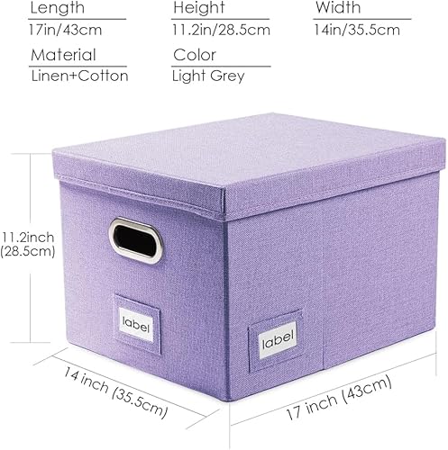 Vista 30 de PRANDOM Caja organizadora de archivos, juego de 4 carpetas plegables decorativas de lino para almacenamiento de archivos colgantes con tapas, Rosa