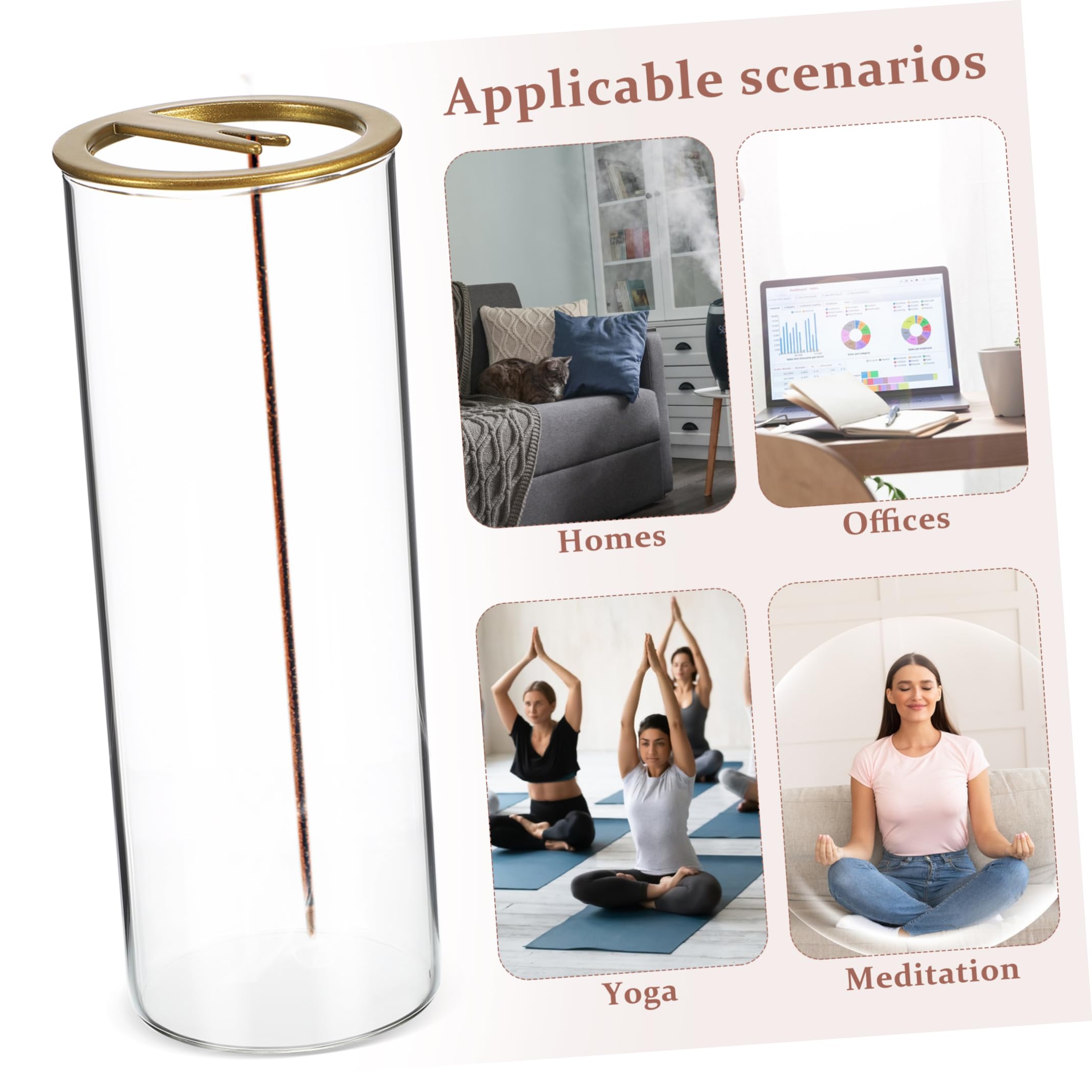 Amosfun Porta Incenso Capovolto per Bastoncini Raccogli Cenere in Vetro e Supporto in Carbonio, Anti-cenere e Stabile, Kit 2 Pezzi per Casa, Yoga e Spa