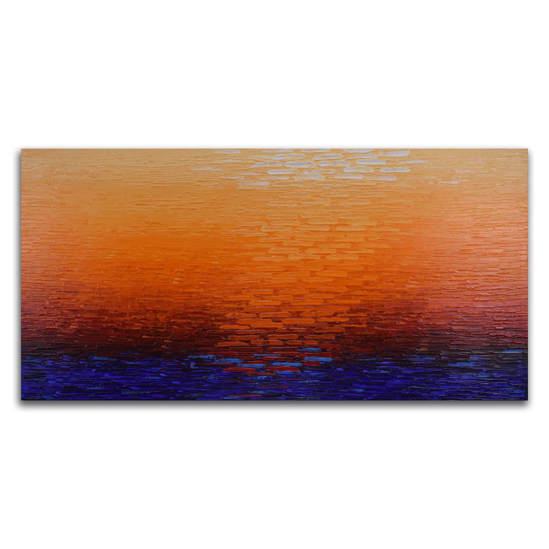Yika ArtPaintings,24x48 Inch Paintings 3D Hand-Painted On Canvas Acrylic Abstract Artwork Wall Decoration for Living Room Bedroom Hallway Office - Sea Level at Sunset