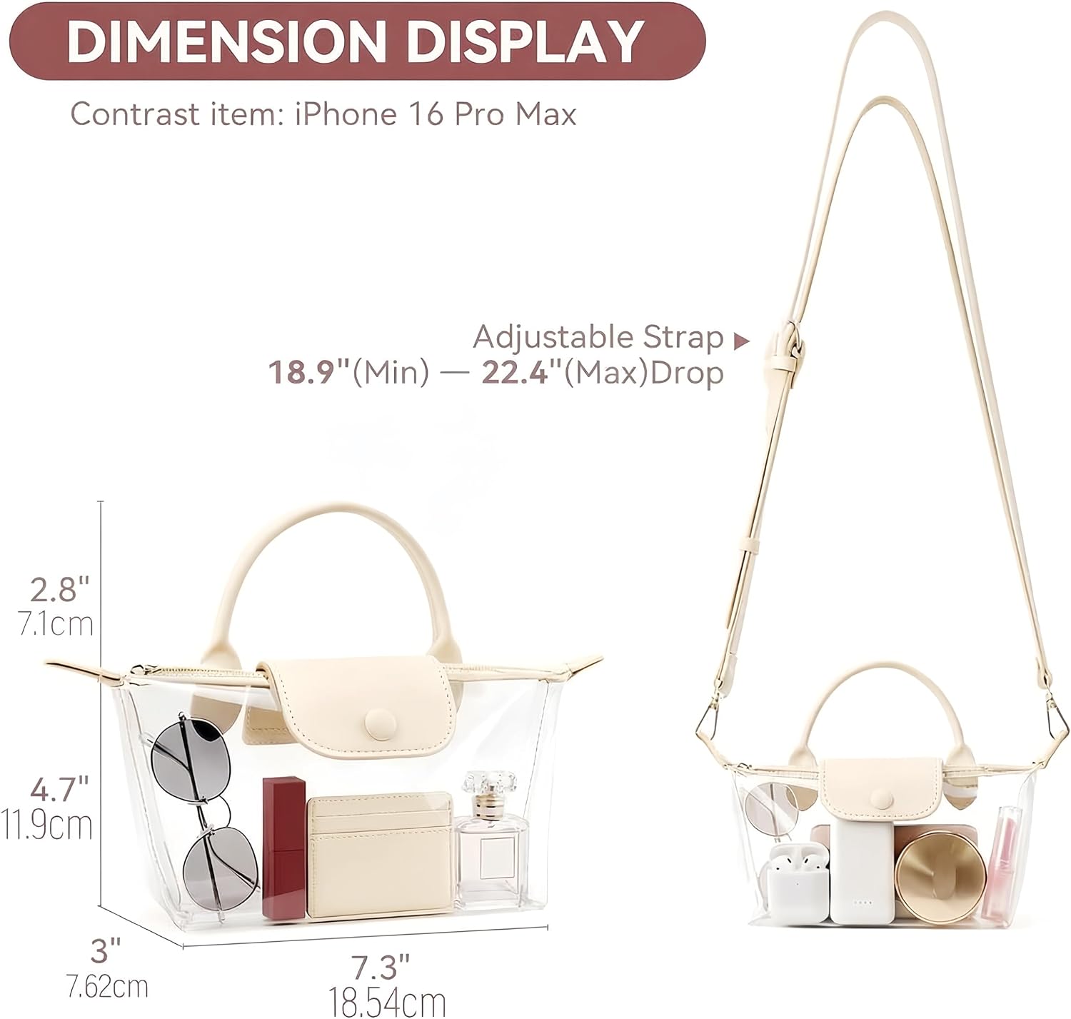Clear Stadium Bag, Small Crossbody Clear Purse Handbags for Concerts Sports Events, Transparent Messenger Bag, No Smell