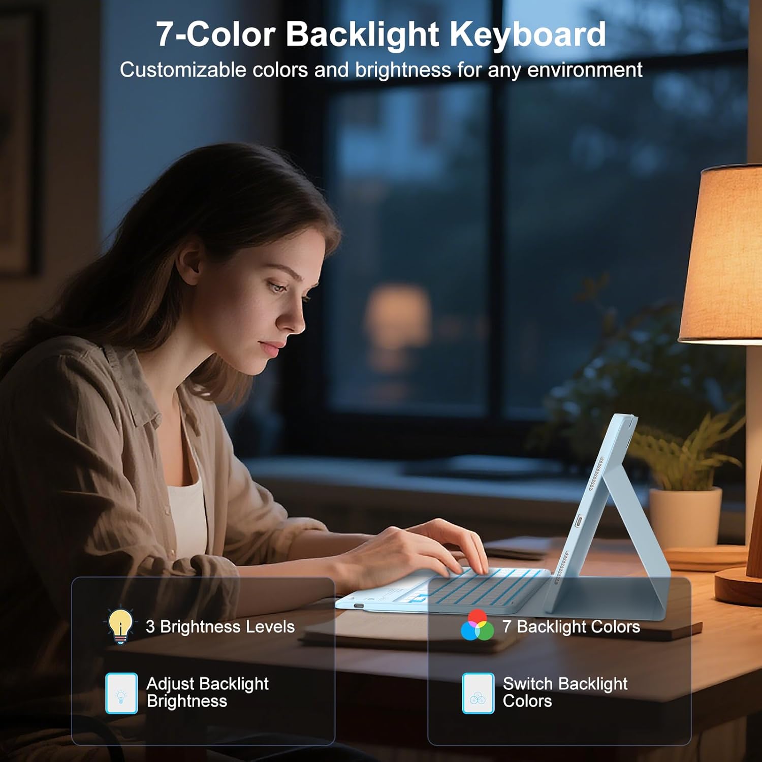 COO for iPad (A16) 11th 10th Generation Case with Keyboard, 7 Colors Backlit Magnetic Detachable Keyboard with Multi-Touch Trackpad & Pencil Holder for iPad 11 inch 2025/10 Gen 10.9" 2022（Light Blue）