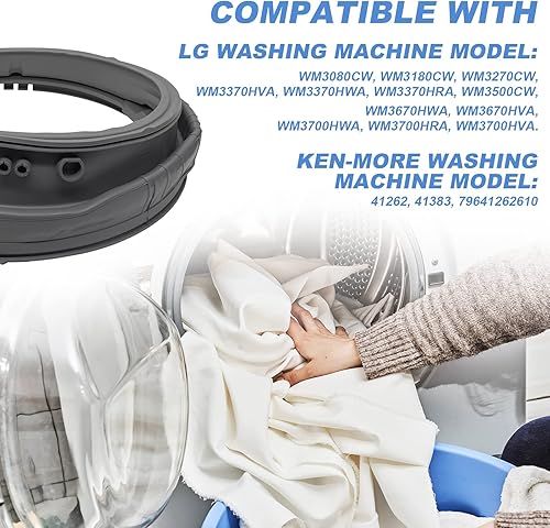 Miniatura 2 de Junta de puerta de lavadora MDS47123619 compatible con lavadoras LG de carga frontal que reemplaza a AP6236842, AGF75223080, 4511798, MDS47123619,
