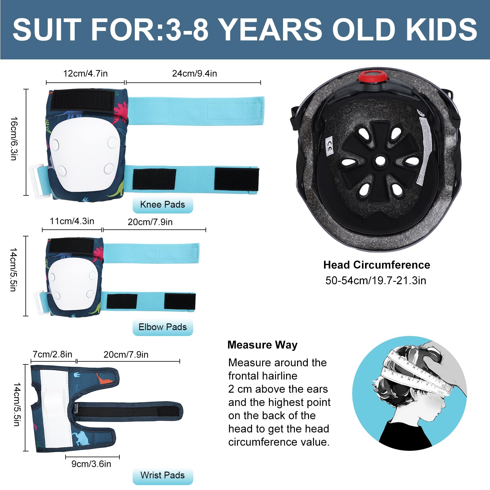 Casco da Bici per Bambini per Bambini di Età Ccompresa tra i 3 e gli 8 anni,Set di Protezioni Sportive Leggere con Ginocchiere, Gomitiere e Polsiere per lo Skateboarding/la Bicicletta/lo Scooter