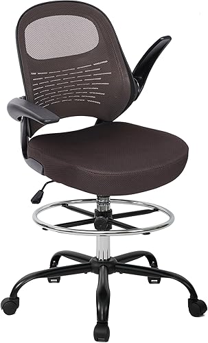 HYLONE Silla alta de dibujo de pie con reposabrazos abatibles, silla de oficina ergonómica de altura ajustable con anillo reposapiés, silla de