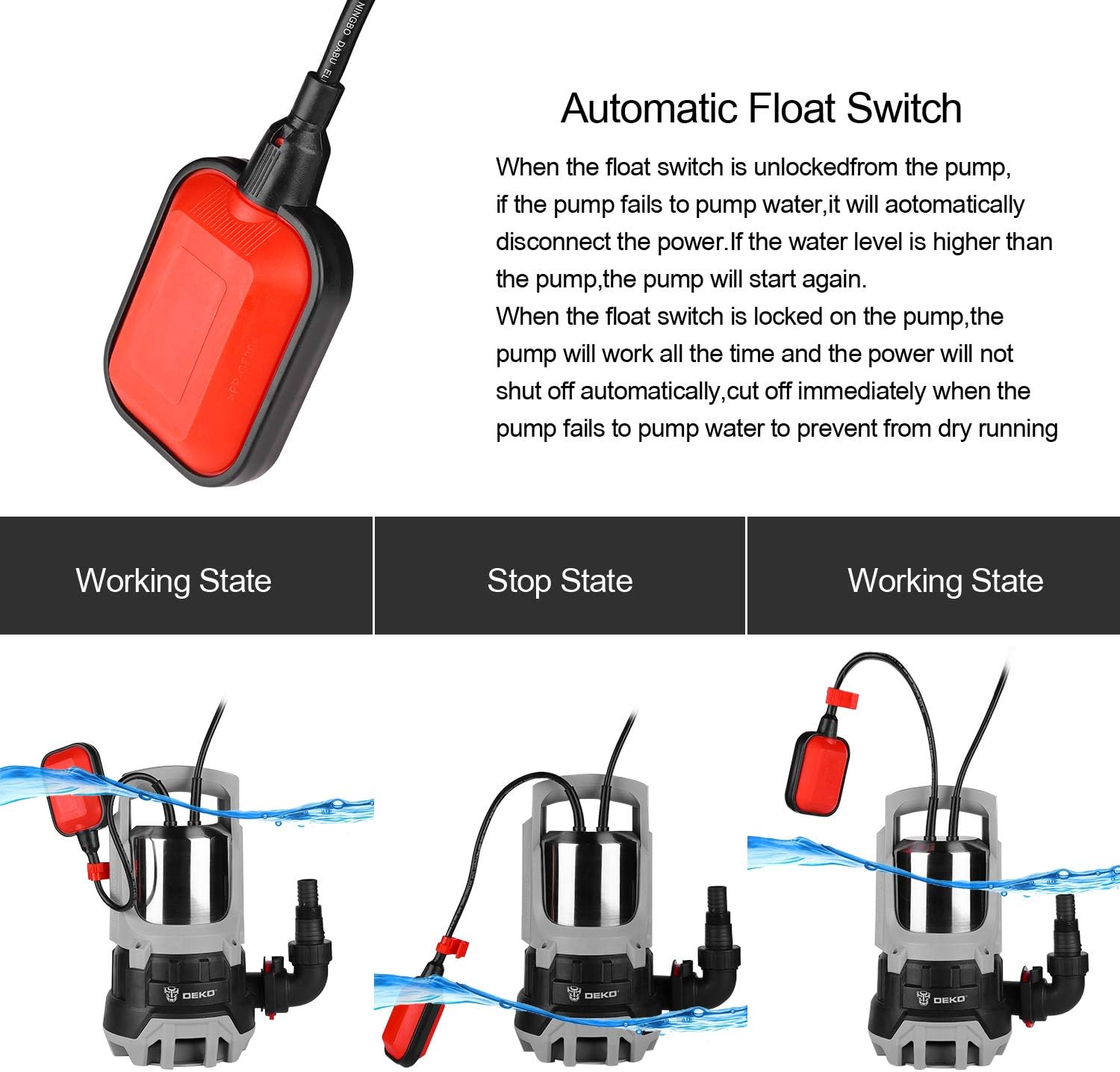 Hоttеѕt Sаlе DEKOPRO 1HP Sump Pump 3302GPH 750W Submersible Stainless Steel Water Pump Clean/Dirty Water Removal Drain Pump for Swimming Pool Garden Tub Pond Flood Drain w/Float Switch