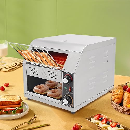 Miniatura 7 de Horno tostador eléctrico para restaurante de acero inoxidable, 1-7 engranajes transportador tostadora comercial con rejilla de importación y bandeja