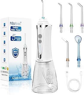 (white) - H2ofloss Cordless Water Flosser with 30 Days Battery Life, Premium Water Floss for Teeth, Portable Dental Flosser in 5 Modes, Gravity Ball for Upside Down Use, 300ml Water Tank