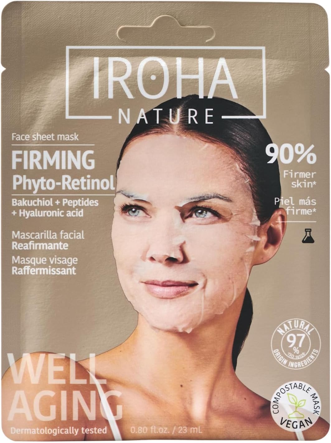 Iroha Nature – Mascarilla Facial Tisú Reafirmante y Anti-Edad con Phyto Retinol y Péptidos | Firmeza y Elasticidad | Resultados en 15 Minutos | Cruelty-Free