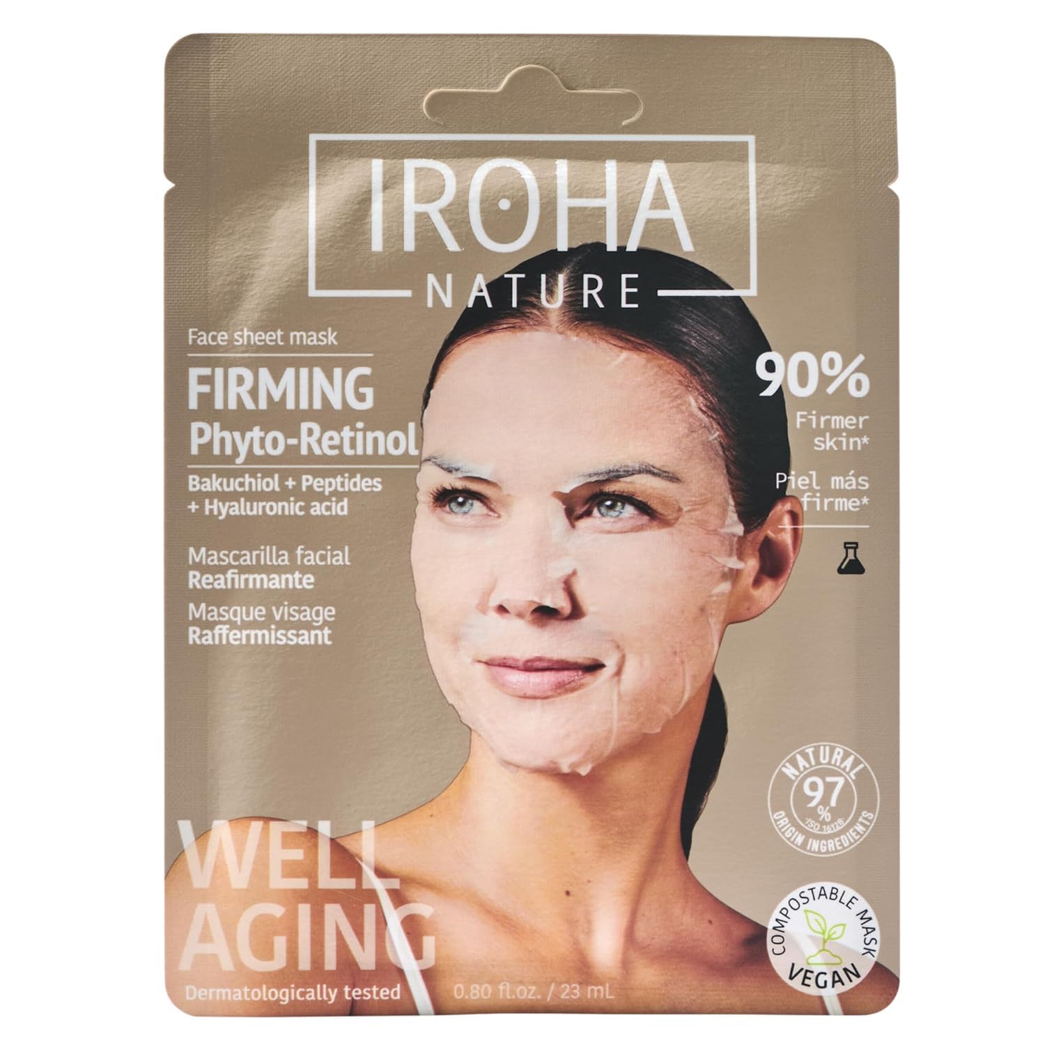 Iroha Nature - Firming and anti-ageing face mask with bakuchiol and peptides, firmness and elasticity, results in 15 minutes, cruelty-free