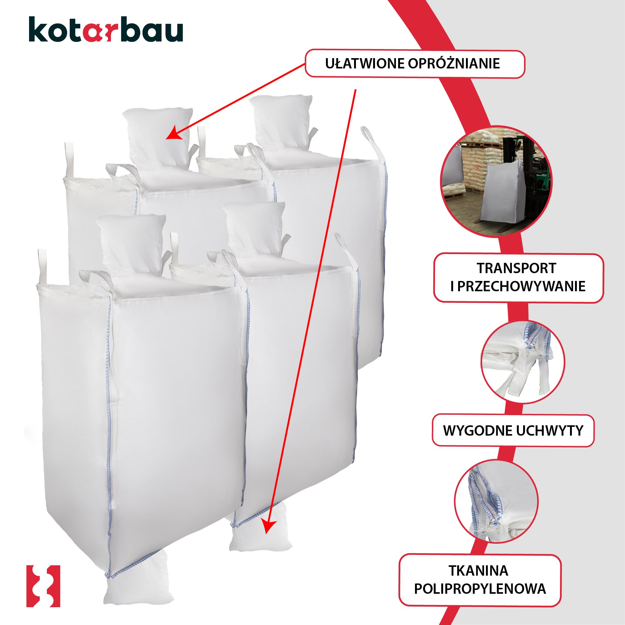 KOTARBAU® 4 sztuki worków Big Bag 90x90x160cm Worek na odpady ogrodowe Stabilny z górnym i dolnym lejkiem 1000kg PP Worki ciężkie na odpady ogrodowe Worek ogrodowy Worki śmieciowe Worki na gruz Worki