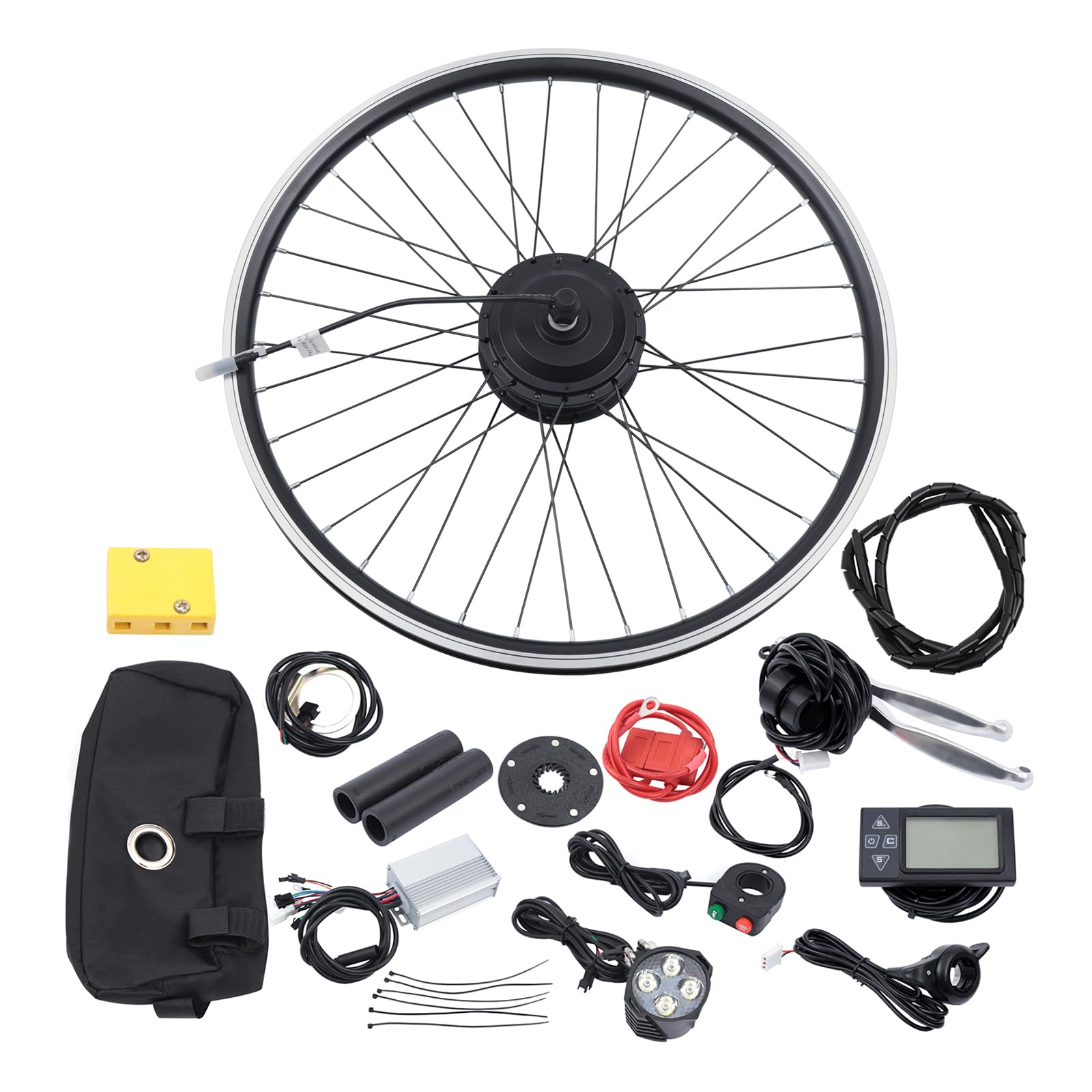 Kit de Conversion pour vélo électrique 26 Pouces, Moteur de moyeu Avant 350 W 36 V avec écran LCD, contrôleur BLDC, Levier de Frein Pas, 5 Vitesses réglables.