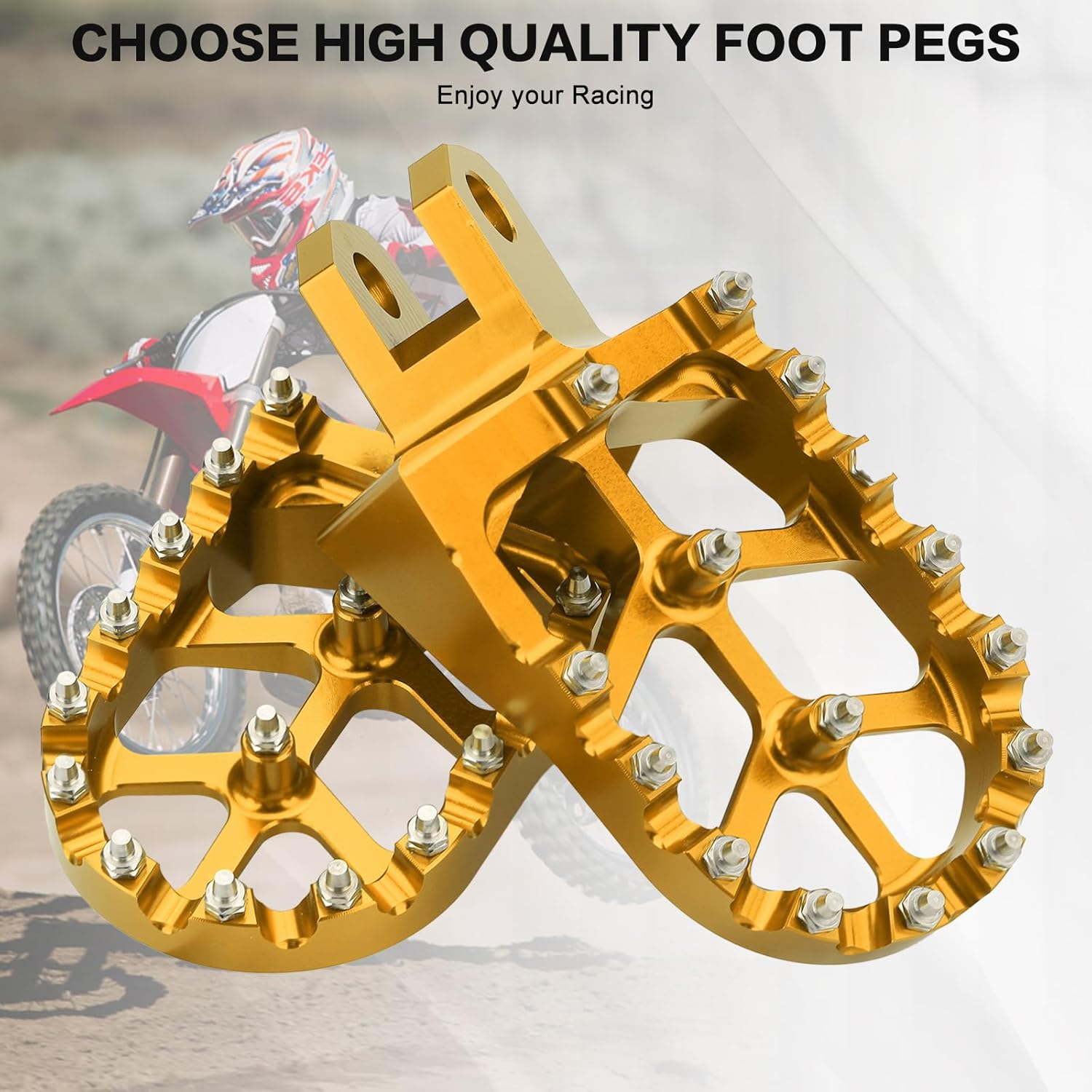 Motorcycle CNC Rest Pedal Foot Pegs Dirt Bike Footpegs for DRZ400S 2000-2022/DRZ400SM 2005-2020/DRZ400E 2000-2007/DRZ400 2000-2004/RM125 RM250 RM250Z RMX250,Gold