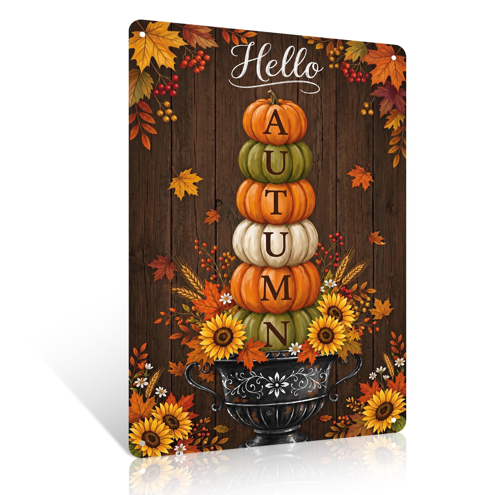 Ulord Autumn Pumpkin Hello Metal Sign 8X12 Inch Thanksgiving Wall Art Decor
