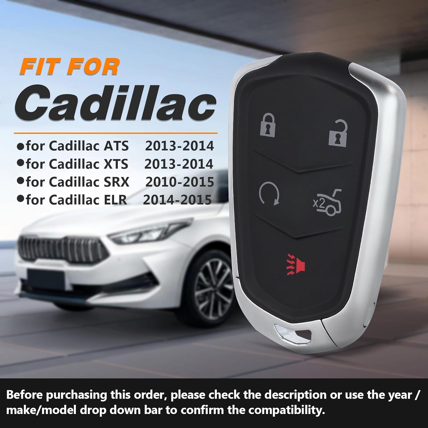 Yewong Upgraded Proximity Smart Key fob for Cadillac SRX ATS ELR XTS 2010 2011 2012 2013 2014 2015 FCCID NBG009768T 22865375 315MHz 5 Buttons