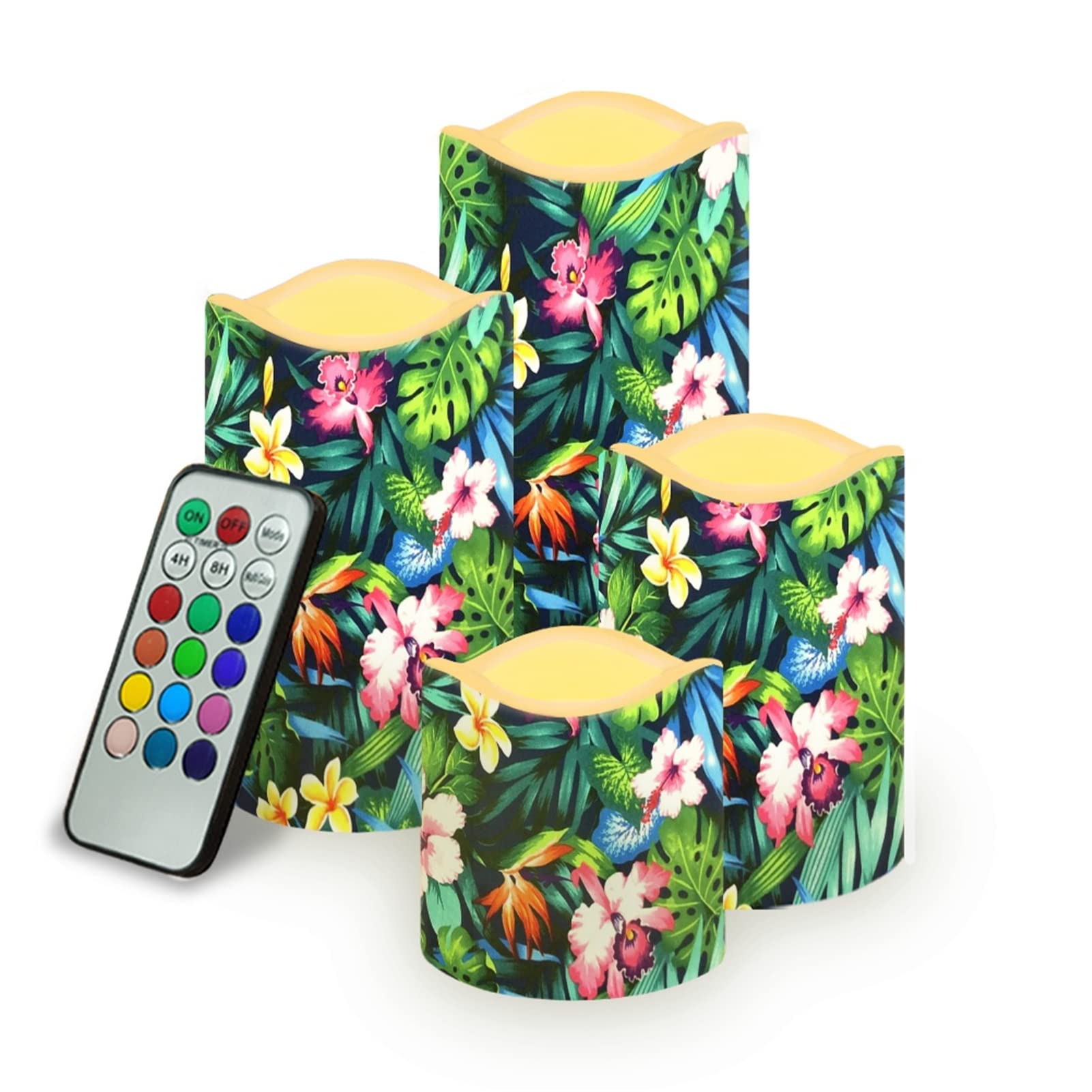 Kuiaobaty Flameless Color Changing Led Candles with Remote Hawaii Flowers Artificial Tea Lights 12 Preset Multi Colors Restaurant Table Lights Decor