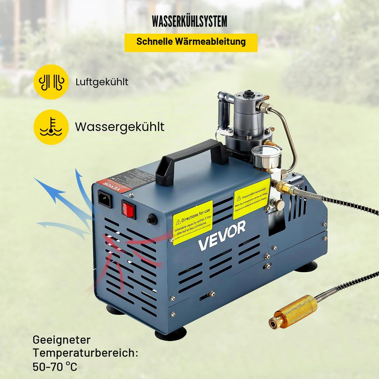 VEVOR Hochdruckkompressor, 300 Bar, Luftgewehrkompressor 1800 W, 220 V, automatischer Druckentlastung, geeignet für Paintball-Luftgewehre, PCP-Gewehre und Tauchflaschen