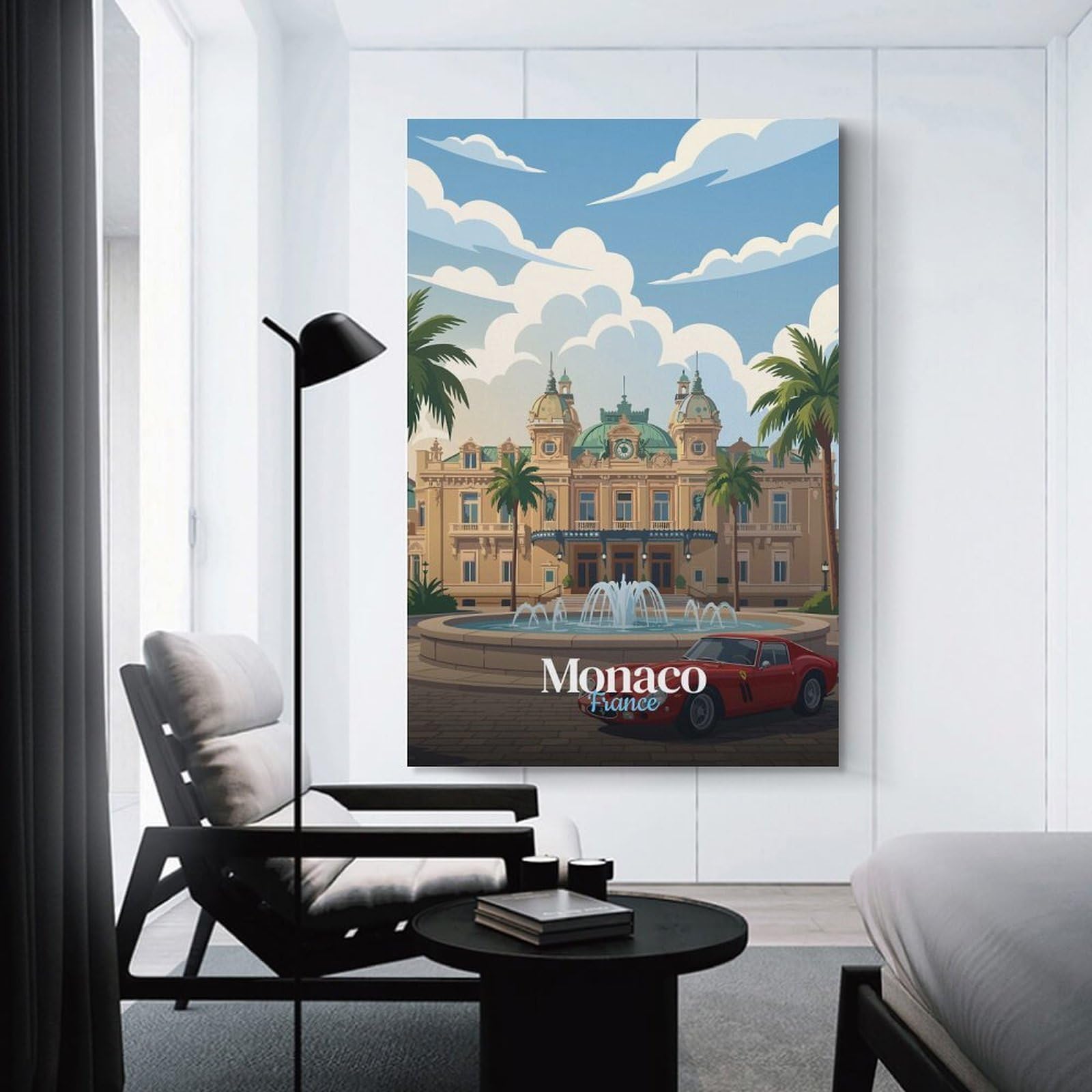 Junmoney Unframe-Style-14 Monaco France Travel Canvas Wall Art, 08X12inch(20X30cm), For Bedroom, Guest Room Or Reading Nook, Decorative Wall Art For Cosy Rooms