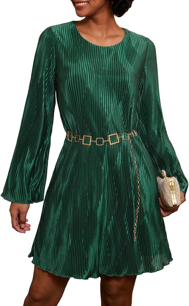 GRACE KARIN Cocktail Dresses for Women Autumn Women Long Sleeve Dress O  Neck Casual Short Dresses Dark Green S at Amazon Women's Clothing store