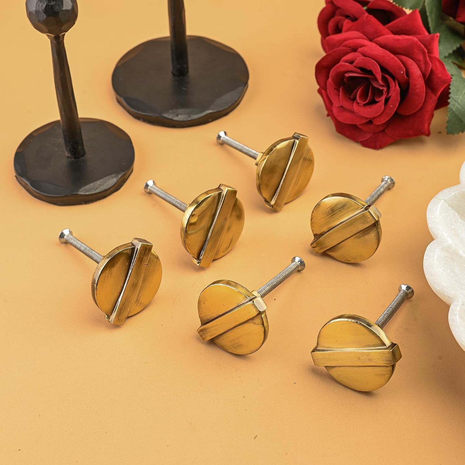 Perilla Home Set of 6 Knobs Agnes Knob Modern Decorative Metal Knobs for Home Decor, Kitchen, Cabinet, Hardware, Cupboard, Door, Dresser, Wardrobe and Drawer Pulls Antique Gold