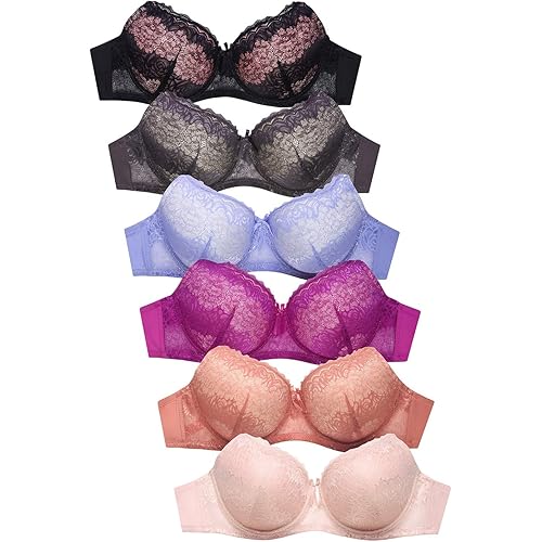 Womens 6 Pack of Everyday Plain, Lace, D, DD, DDD Cup Bra -Various Style