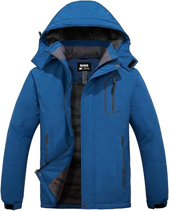 Skieer Mens Mountain Waterproof Ski Jacket Winter Rain Jacket Warm Fleece Snow Coat