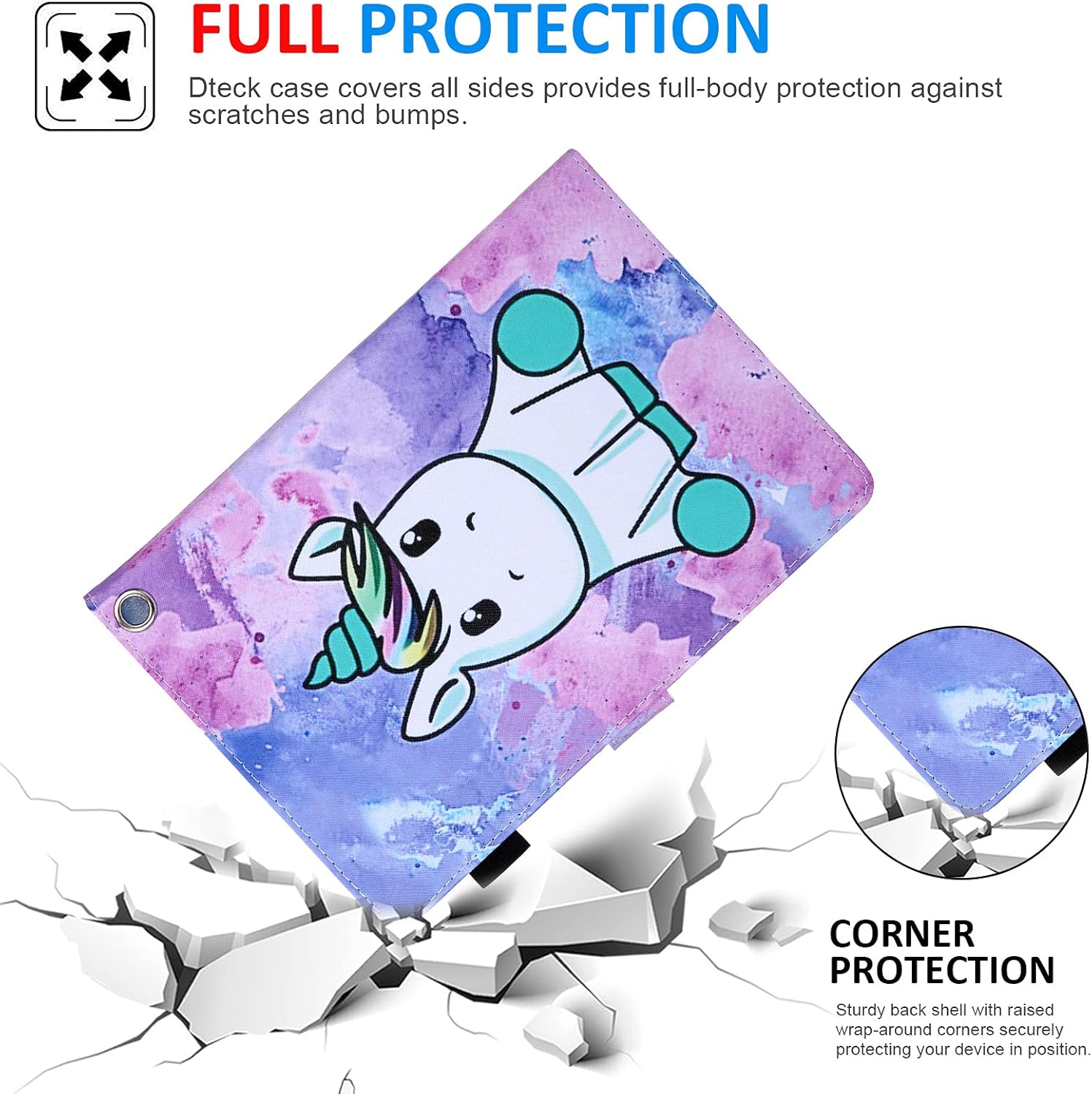 Dteck Case for All-New Fire HD 10 & HD 10 Plus Tablet (2021 Release, 11th Generation) - Slim Multi-Angle Folio Stand Premium PU Leather Protective Smart Cover with Auto Wake Sleep, Cute Unicorn