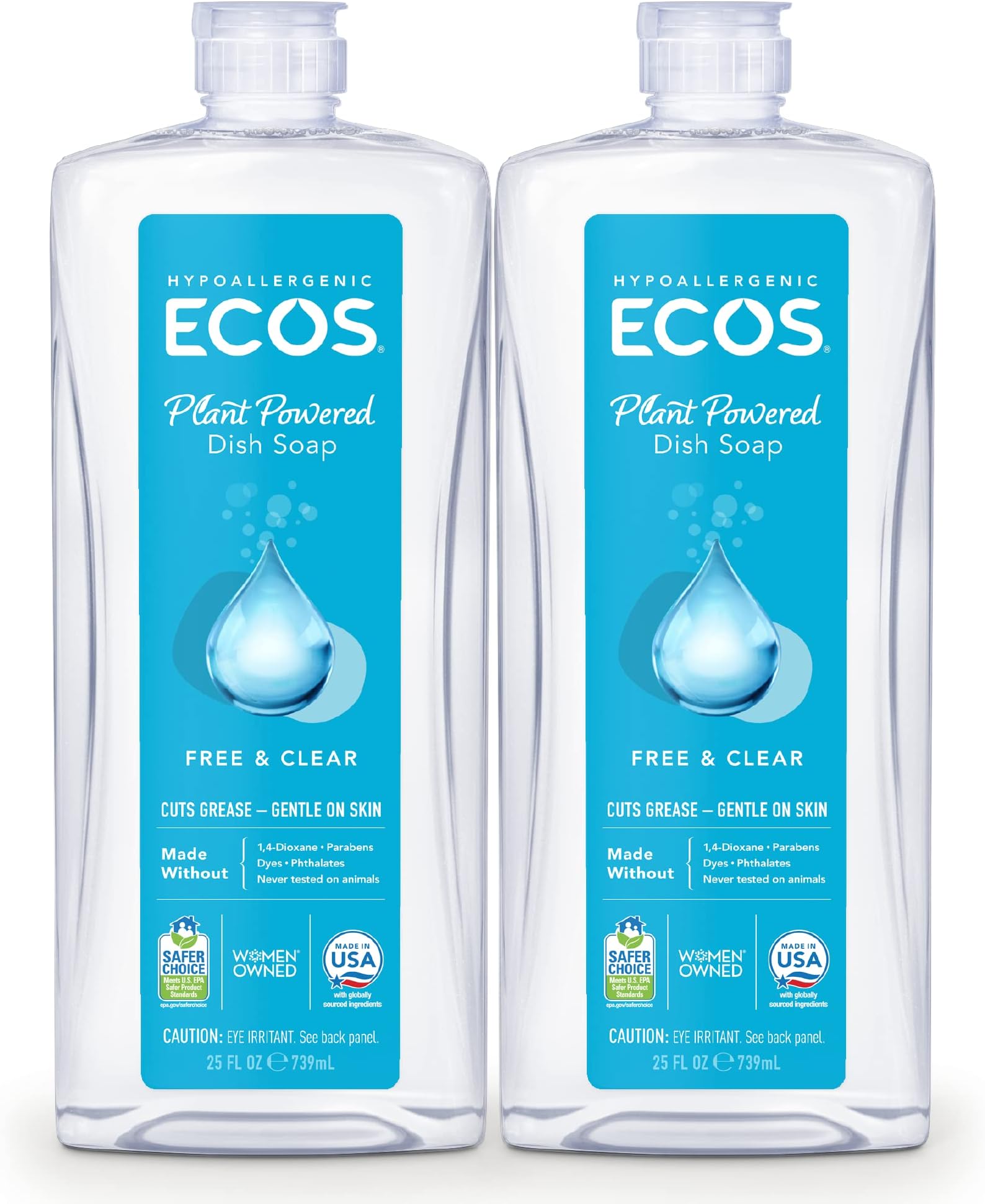 ECOS Hypoallergenic Dish Soap, Free & Clear, 25 Fl Oz (Pack of 2)