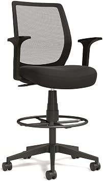 Alera Wessex Drafting Stool ، كرسي الصياغة الخلفي للشبكة ، ارتفاع المقعد القابل للتعديل ، حلقة مسند القدم ، يدعم ما يصل إلى 275 رطل ، أسود