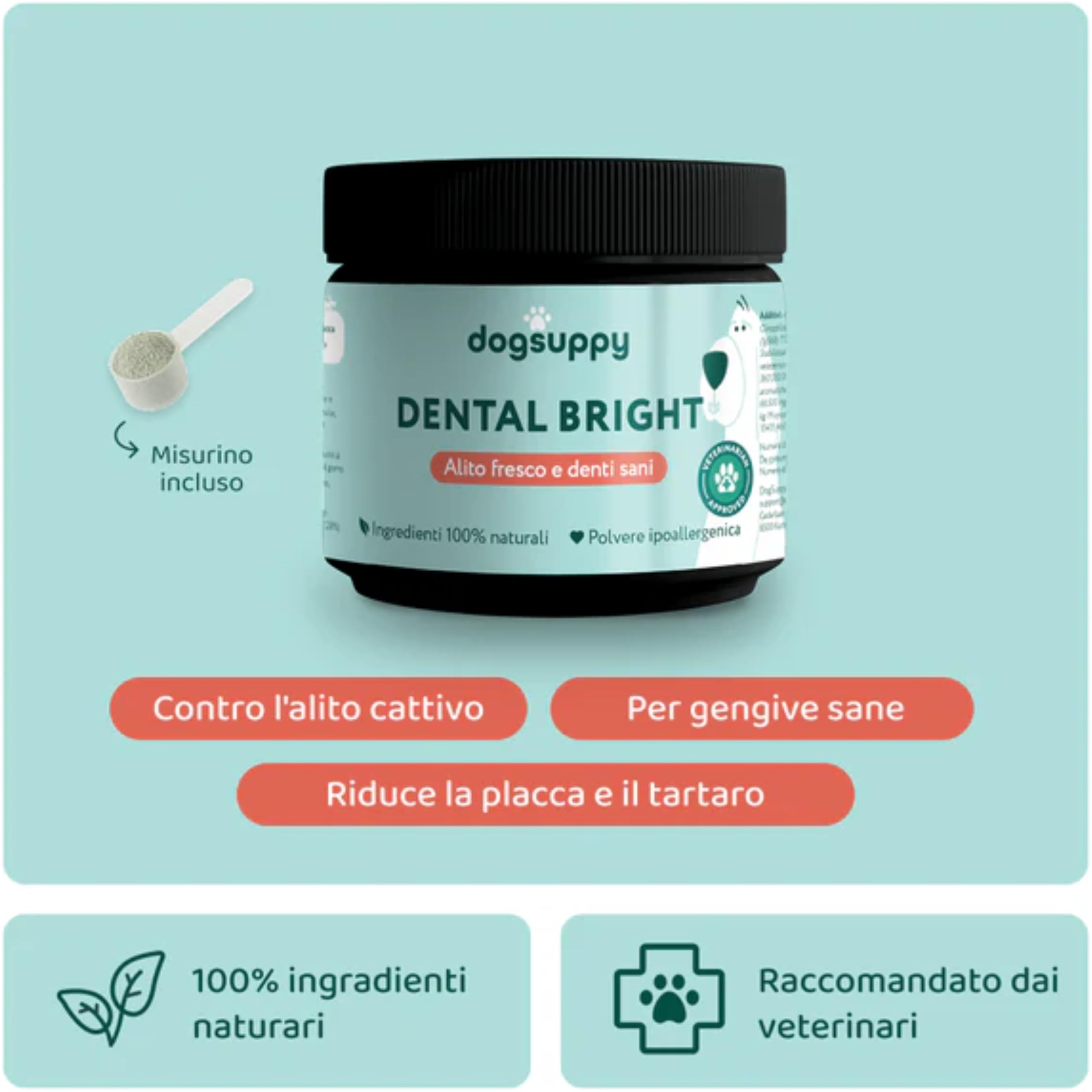 DogSuppy Dental Bright per Cani, 100% Naturale, 60 dosi