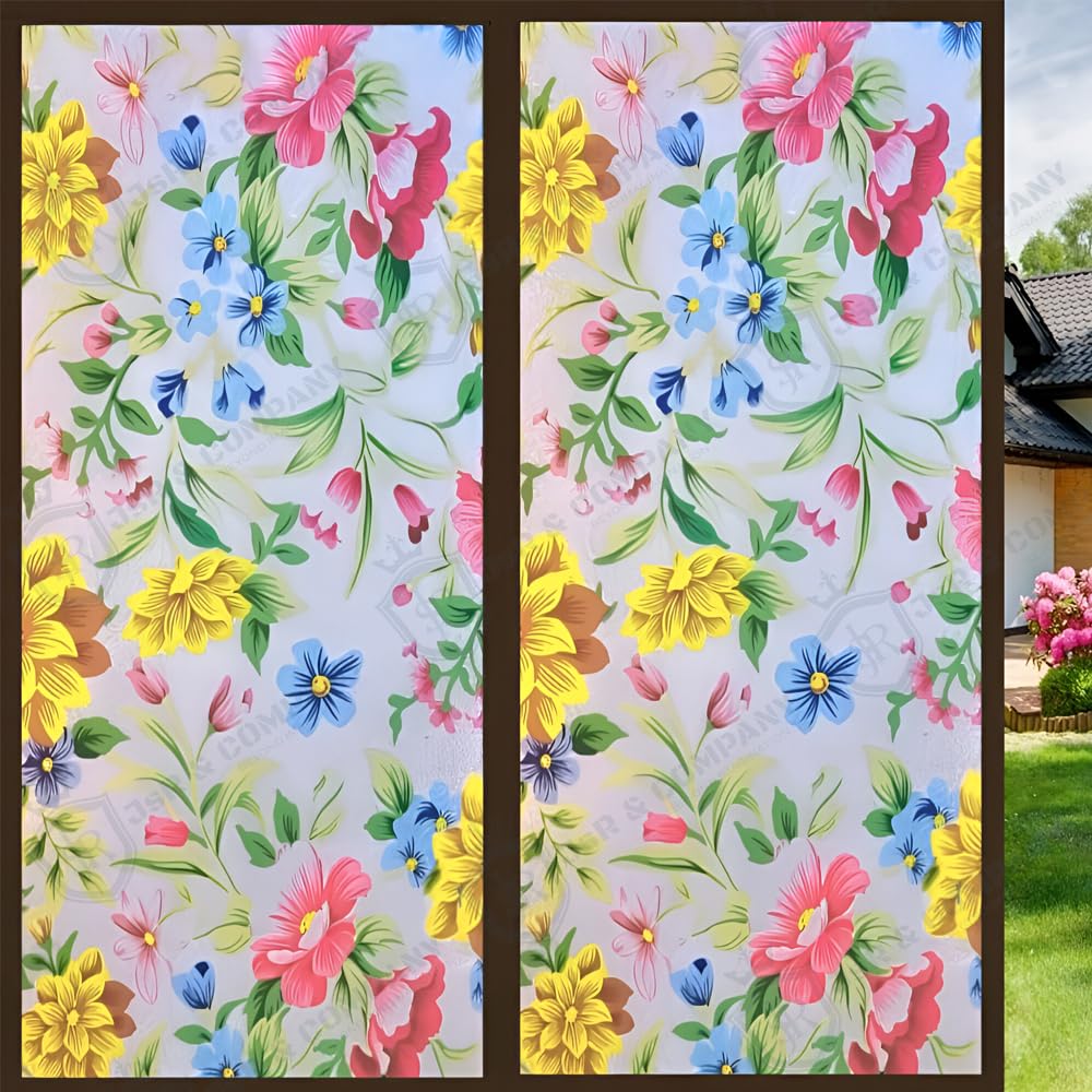 JsR & Company® Luxury Self-Adhesive Window Film Premium, Imported, Residue-Free Decorative Film/Stickers for Glass Doors, Windows, Shelves & More.(Petal Paradise) 12 X 25 Inch