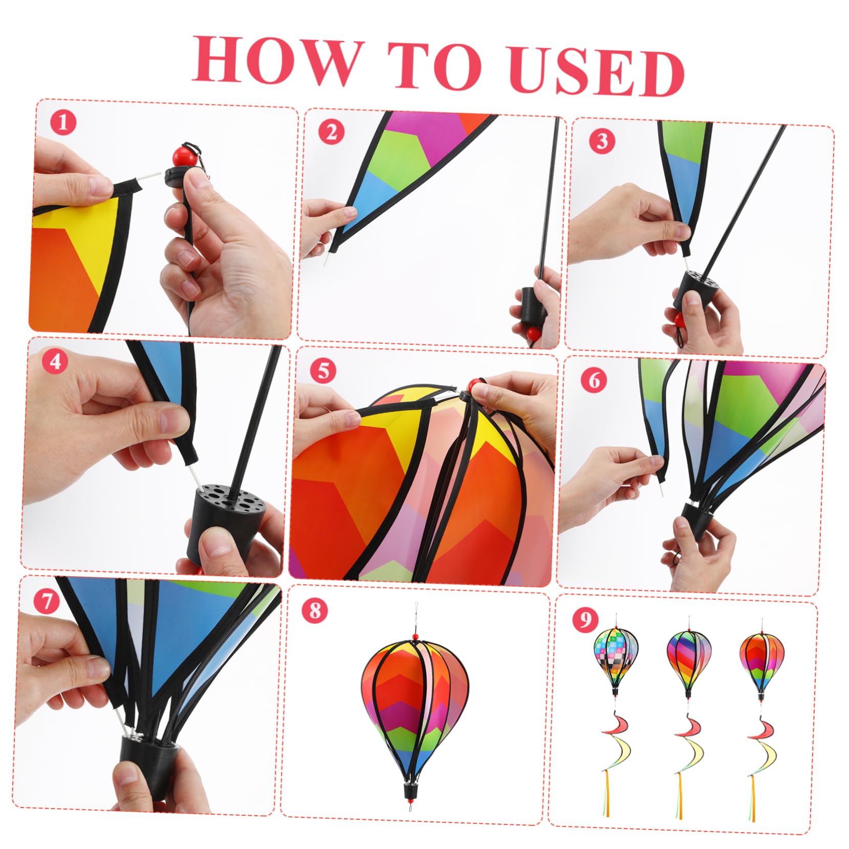 VANZACK 3Pcs Hot Air Balloons Wind Spinners Eye Catching Outdoor Decor for Garden Patio and Festival Celebrations Fun Windmill Decorations for Lawn and Birthday Parties