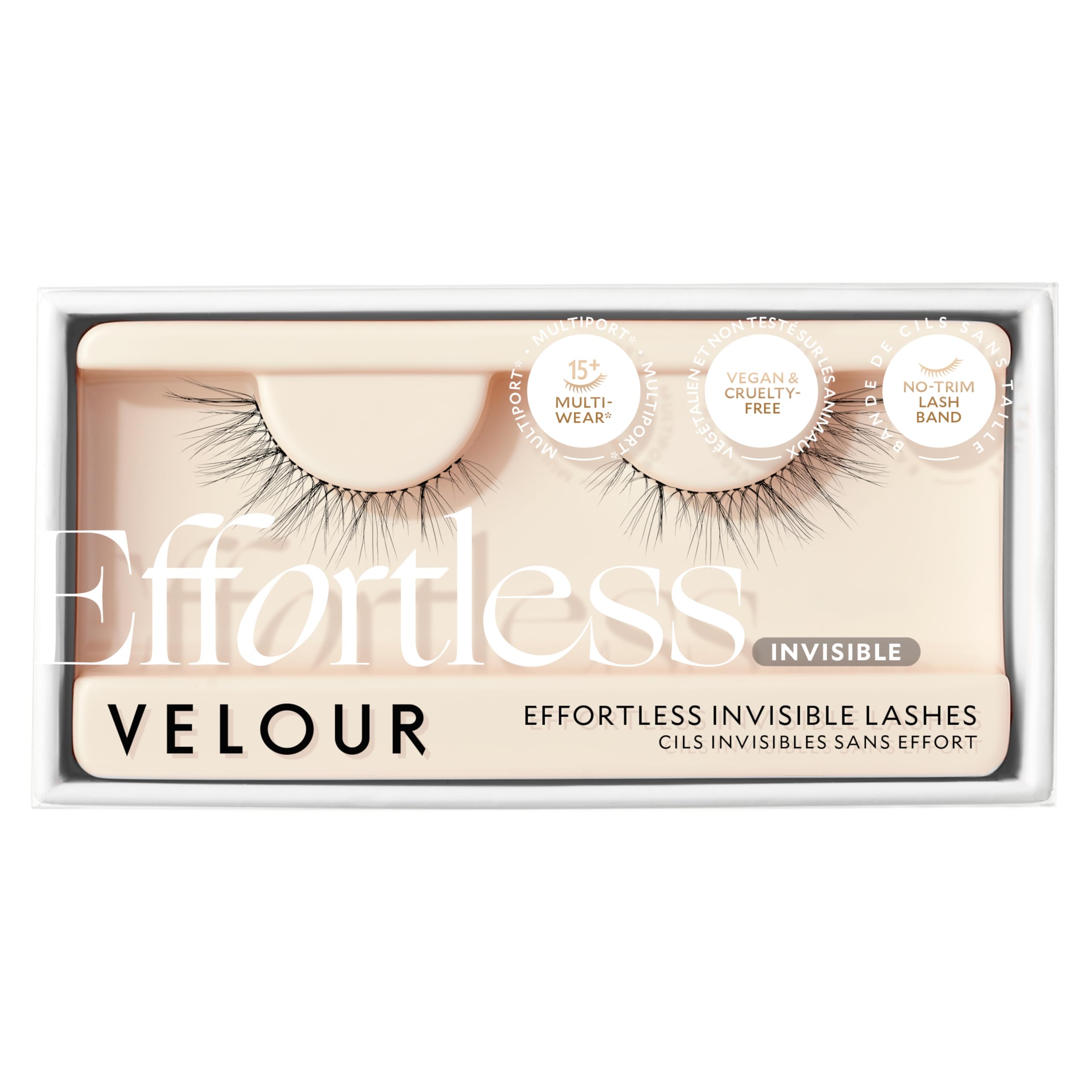 Velour Effortless Invisible Lashes, Lash Extension Look, Natural Looking False Eyelashes, Reusable Fake Lashes, Fluffy & Lightweight No Trim Eyelashes, Vegan, Glue not included (Barely There)