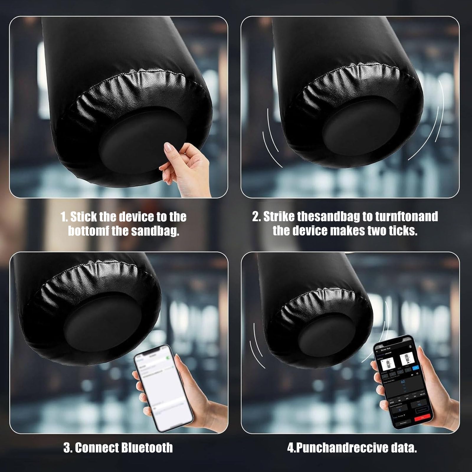 Intelligenter Kraftmesser Für Boxsäcke, Analysegerät Für Schlag- Und Trittkraft, Mit Echtzeitdaten, Sprachansagen Und Kurvendiagramm, Für Boxen Und Kickboxtraining Black