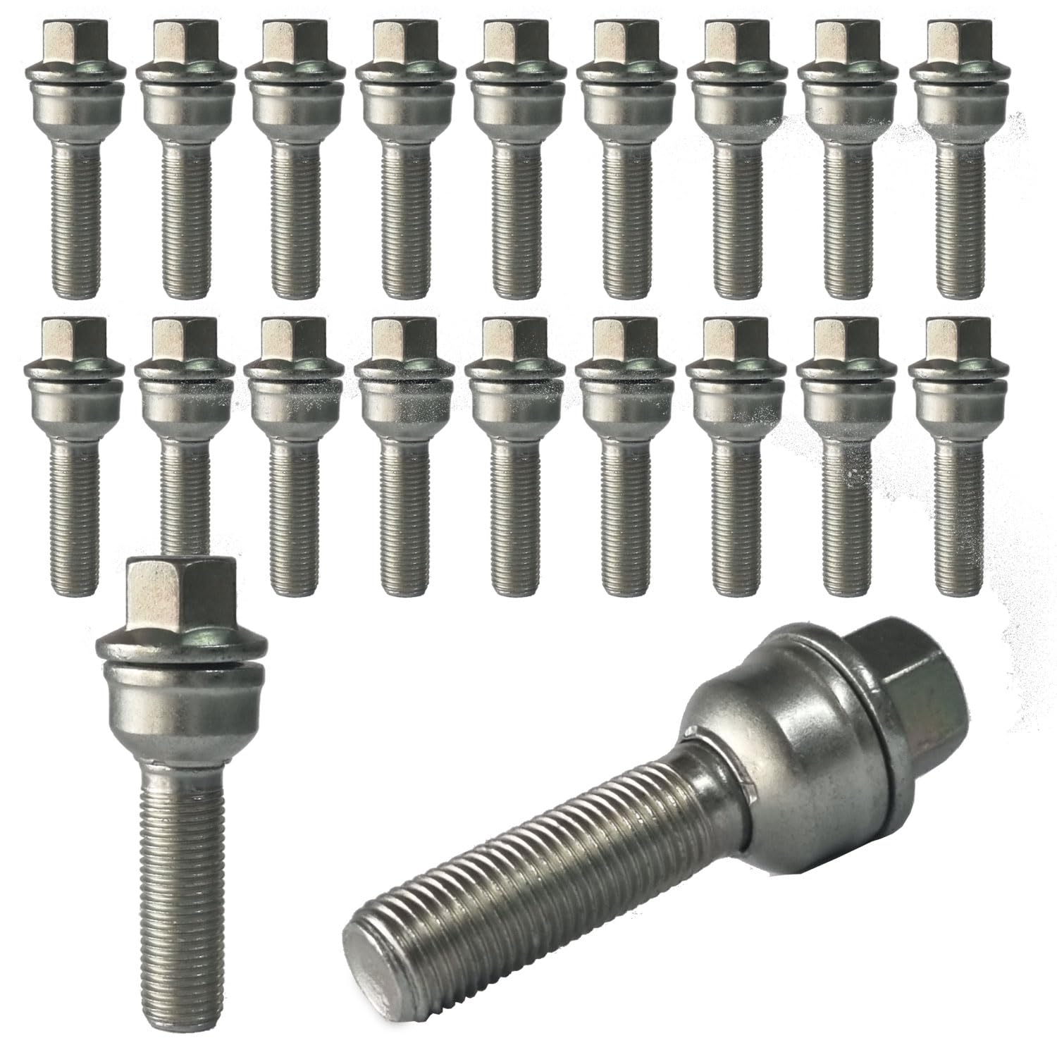 TRACER 20x Wheel Bolts M14 x 1.5 Ball Collar 2-Piece R14 42 Spanner Width 17 mm Compatible with VW, ID. Buzz (EB), Touareg 3 4motion (CR)