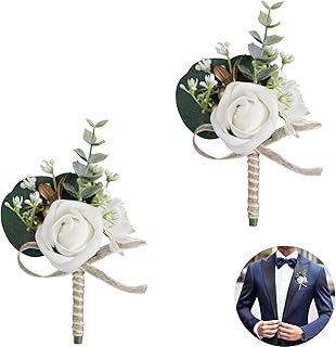 Künstliche Herren-Rosen-Boutonniere, Knopfloch-Blumen mit Nadel und Clip, künstliche Hochzeitsblumen, Brautschmuck, Brautjungfer, weiße Ansteckblume für Hochzeit, Party, Abschlussball, Anzug,