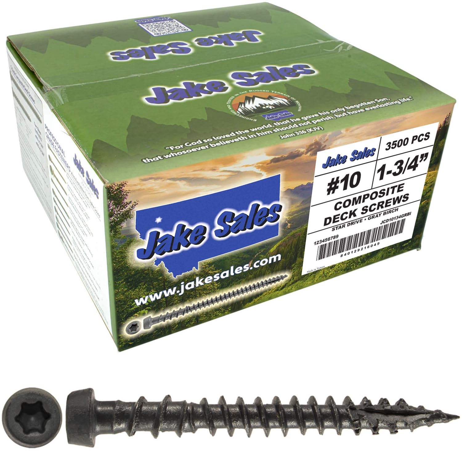 10 x 1-3/4" Gray Birch Composite Decking Screws. Exterior Coated, Pressure Treated and ACQ Lumber Compatible. Use T20 Torx/Star Dive Bit (Full Box ~2250 Screws)