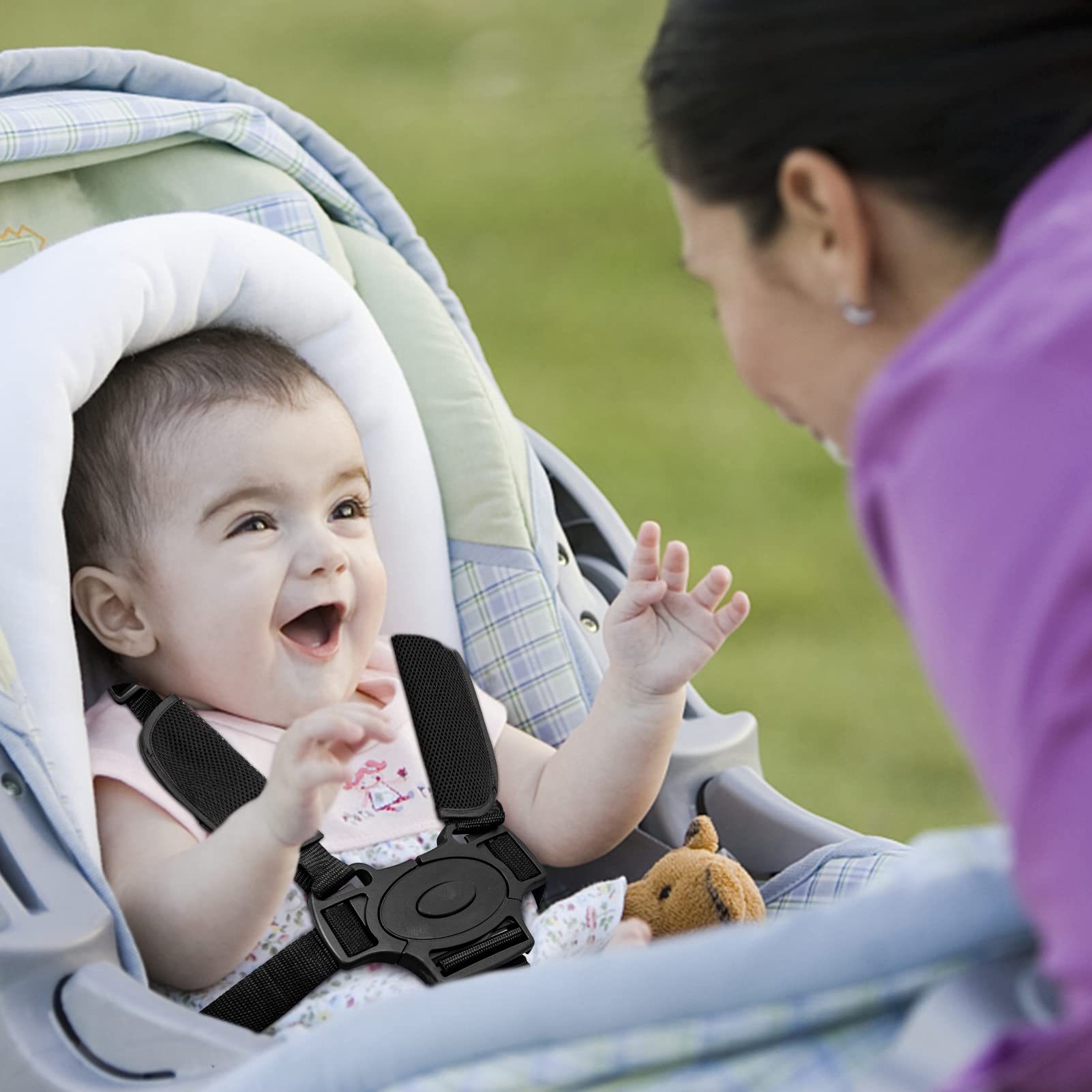 HBselect Cintura di Sicurezza per Bambini, 5 Punti Imbracatura per Passeggino Cinghia Sicurezza Regolabile Universale per Seggiolone Passeggino Carrozzina (Nero)