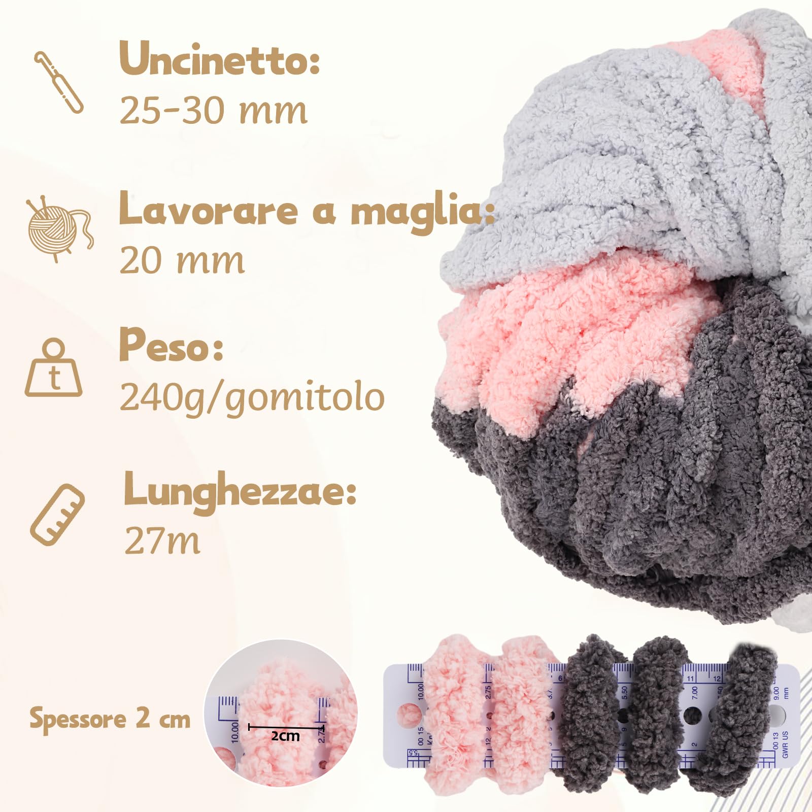 Coopay Lana Spessa Per Uncinetto, 2x240 G Di Lana Morbida Per Maglieria - 7