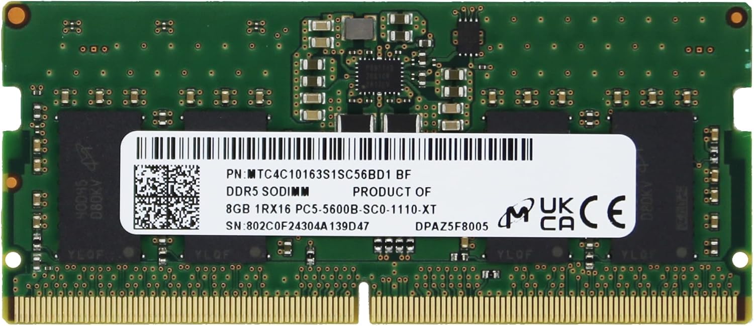 Mic(Micron) Original 8GB (1x8GB) DDR5 5600MHz PC5-44800 SODIMM Unbuffered Non-ECC 1Rx16 CL46 1.1v MTC4C10163S1SC56BD1 Notebook Laptop RAM Memory Module Upgrade Adamanta